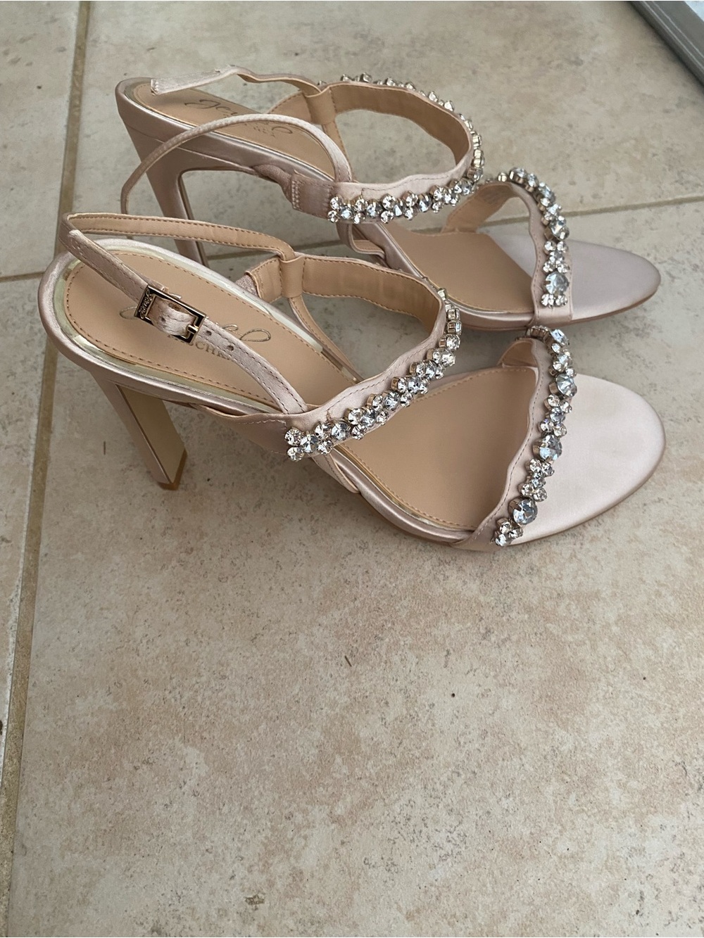 Badgley Mischka Blush Crystal-Embellished Satin Heels